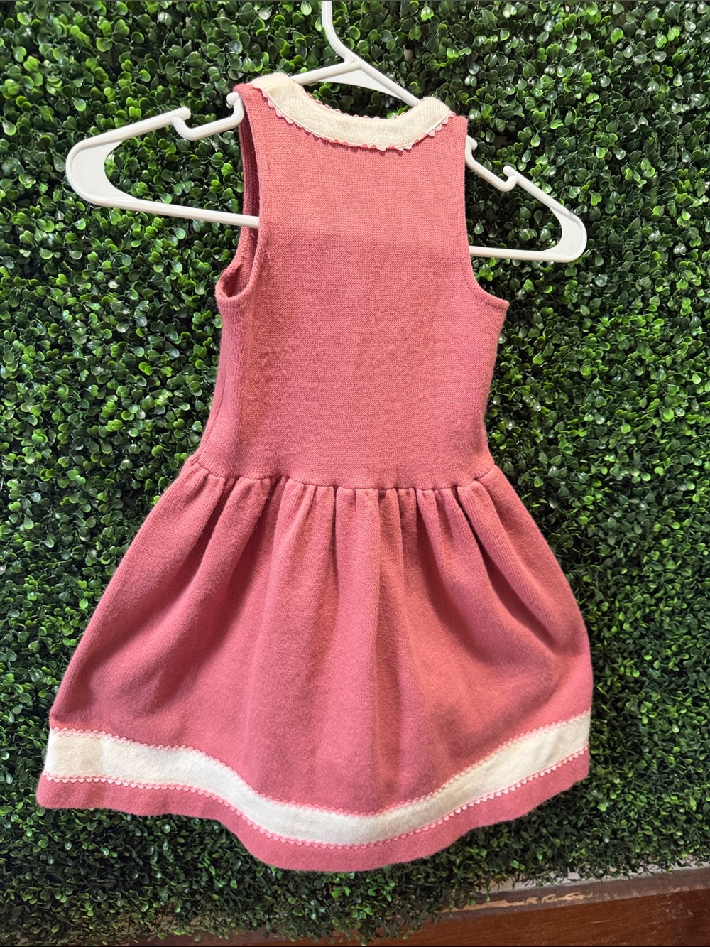 Girls Pink Sleeveless Knit Dress with Cream Scallop Trim - Picture 4 of 8